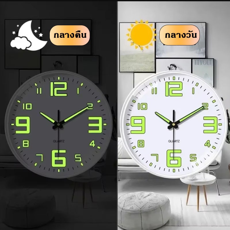 นาฬิกาแขวนผนังเรืองแสง 8นิ้ว เงียบ + ส่องสว่าง นาฬิกาติดผนัง เหมาะสำหรับห้องนั่งเล่นและห้องนอน - รูปที่ 3