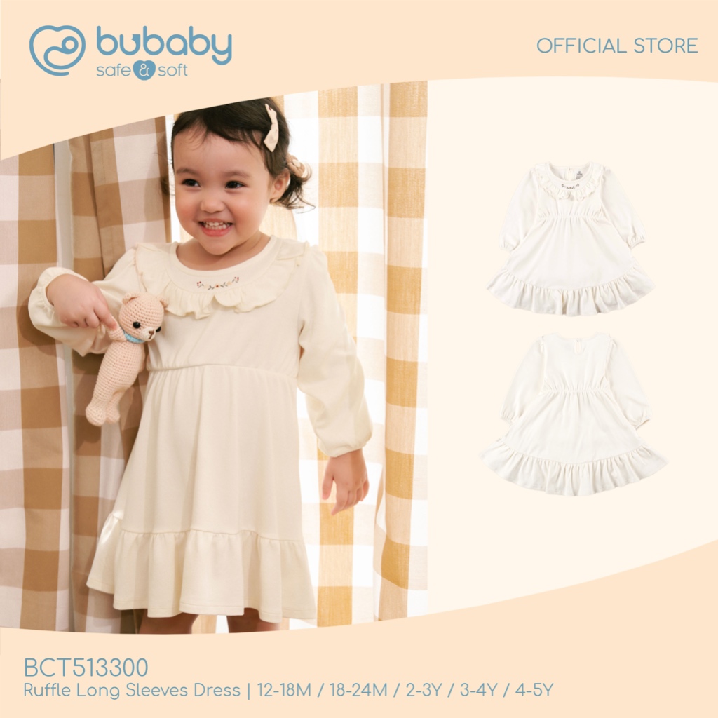 BU Baby ชุดเดรสใยไผ่คอตตอน ชุดลูกสาวน่ารัก นุ่มสบาย 1Y-5Y Ruffle Long Sleeves Dress (12M - 5Y) BCT51