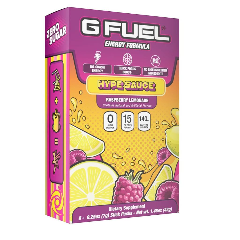 G Fuel Hype Sauce Energy Powder Packets, Sugar Free, Clean Caffeine Focus Supplement, Water Mix 6 St