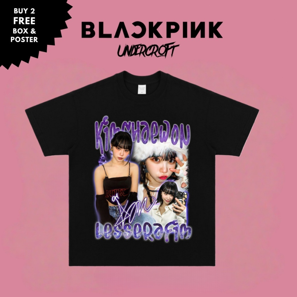 เสื้อยืดแขนสั้น Jin Caiyuan LE SSERAFIM เกิร์ลกรุ๊ปอเมริกันคอเล็กหนาผ้าฝ้ายย้อนยุคหลวมสบาย ๆ