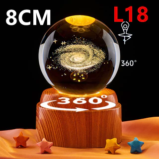 โคมไฟลูกแก้วคริสตัล 8CM หมุนได้ 360° โคมไฟหัวเตียง3D LED+USB ฐานใหญ่ฐานสูง ของขวัญวันเกิด โคมไฟตั้งโต๊ะ กลางคืน รุ่น：L18