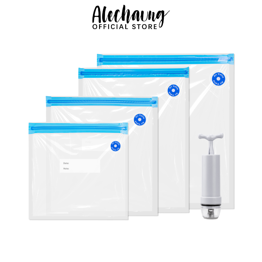 Alechaung ถุงใส่อาหารสุญญากาศ ถุงซีลสุญญากาศ Food Vacuum Bag ใช้ซ้ำได้ พกพาสะดวก ซิปสองชั้น มีที่เขียนให้
