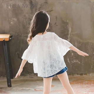 Hania Kids พร้อมส่ง (ขายแยกชิ้น) ชุดเด็กผู้หญิง เสื้อลายถัก กางเกงยีนส์ขาสั้น K4124927 K4124928