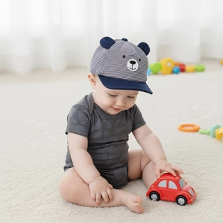 Babyonline(Y062)2A8 (ส่งด่วน1วัน)หมวกแก๊ปสุดเท่ลายทางสำหรับเด็ก ปรับขนาดได้ แนะนำอายุ 6 เดือนขึ้นไป