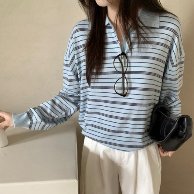 #28top190 🥣 เสื้อสเวตเตอร์คอโปโลลายทาง