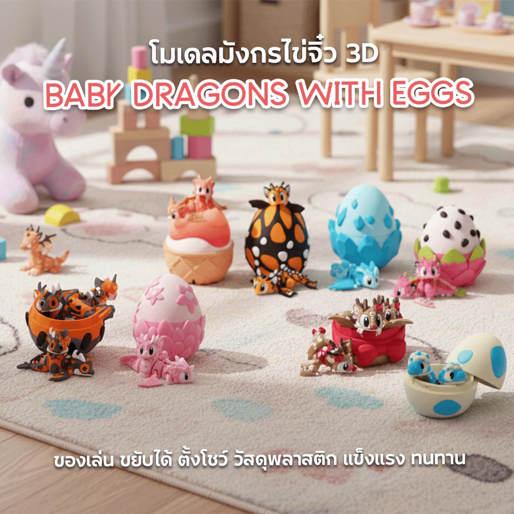 🐉🥚โมเดลมังกรไข่จิ๋ว ของเล่นมังกร ฟิกเกอร์มังกร 3D ของสะสม ตกแต่งบ้าน โต๊ะทำงาน แข็งแรง ทนทาน 🌈✨