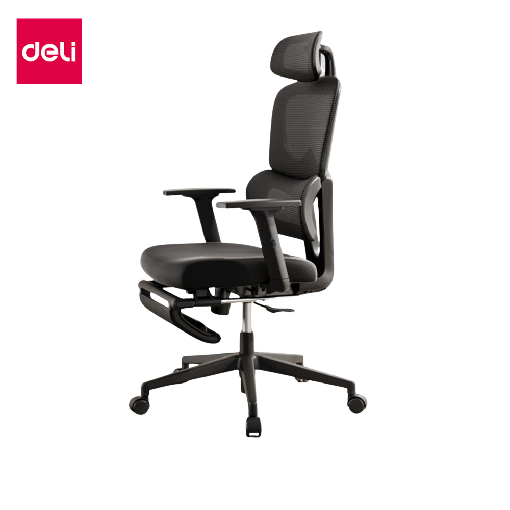 Deli เก้าอี้ทำงาน เก้าอี้สำนักงาน เพื่อสุขภาพ ปรับได้ มีที่รองขา พนักพิงศรีษะ2D Economic Office Chai