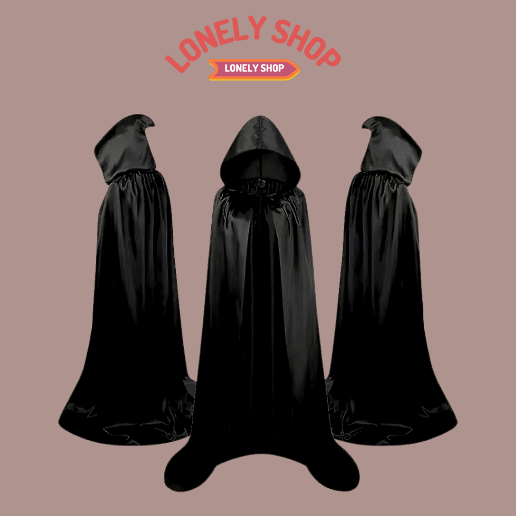 +++ส่งด่วน!!!! ผ้าคลุมดำล้วน ผ้าคลุมดำมีฮูด ผ้าคลุมฮาโลวีนมีฮุด ผ้าคลุมดำ ใส่ฮาโลวีน ยมฑูต ผีผ้าคลุม การแสดง