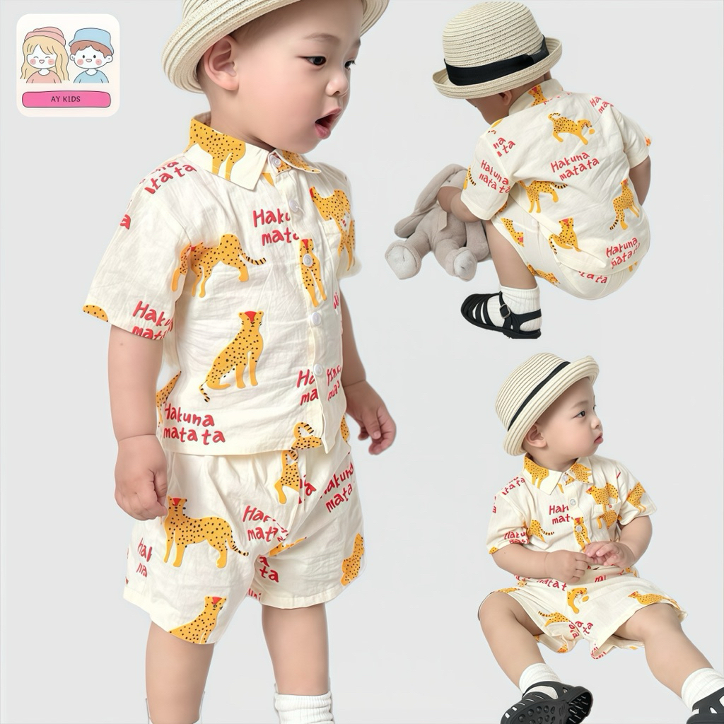 BB034 ชุดเสื้อเชิ้ตแขนสั้น และกางเกงขาสั้น พิมพ์ลายเสื้อ แฟชั่นฤดูร้อน สำหรับเด็กผู้ชาย Songkran