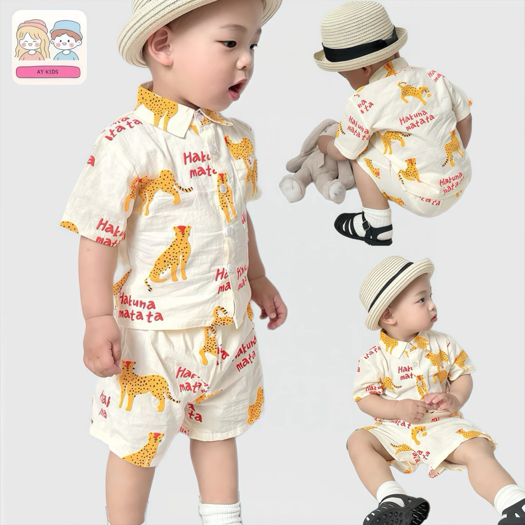 BB034 ชุดเสื้อเชิ้ตแขนสั้น และกางเกงขาสั้น พิมพ์ลายเสื้อ แฟชั่นฤดูร้อน สำหรับเด็กผู้ชาย Songkran