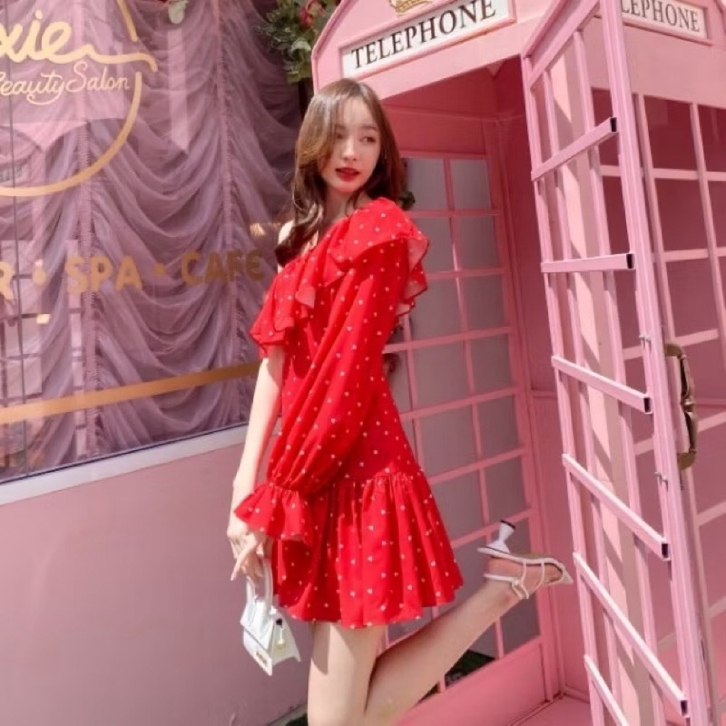 FLAT2112 FT600 : HEART CHUU DRESS สีแดง size M ของใหม่