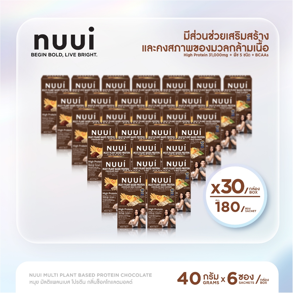 NUUI MULTI PLANTBSED PROTEIN CHOCOLATE MALT FLAVOUR DIETARY SUPPLEMENT PRODUCT 1*6(30กล่องรวม180ซอง)