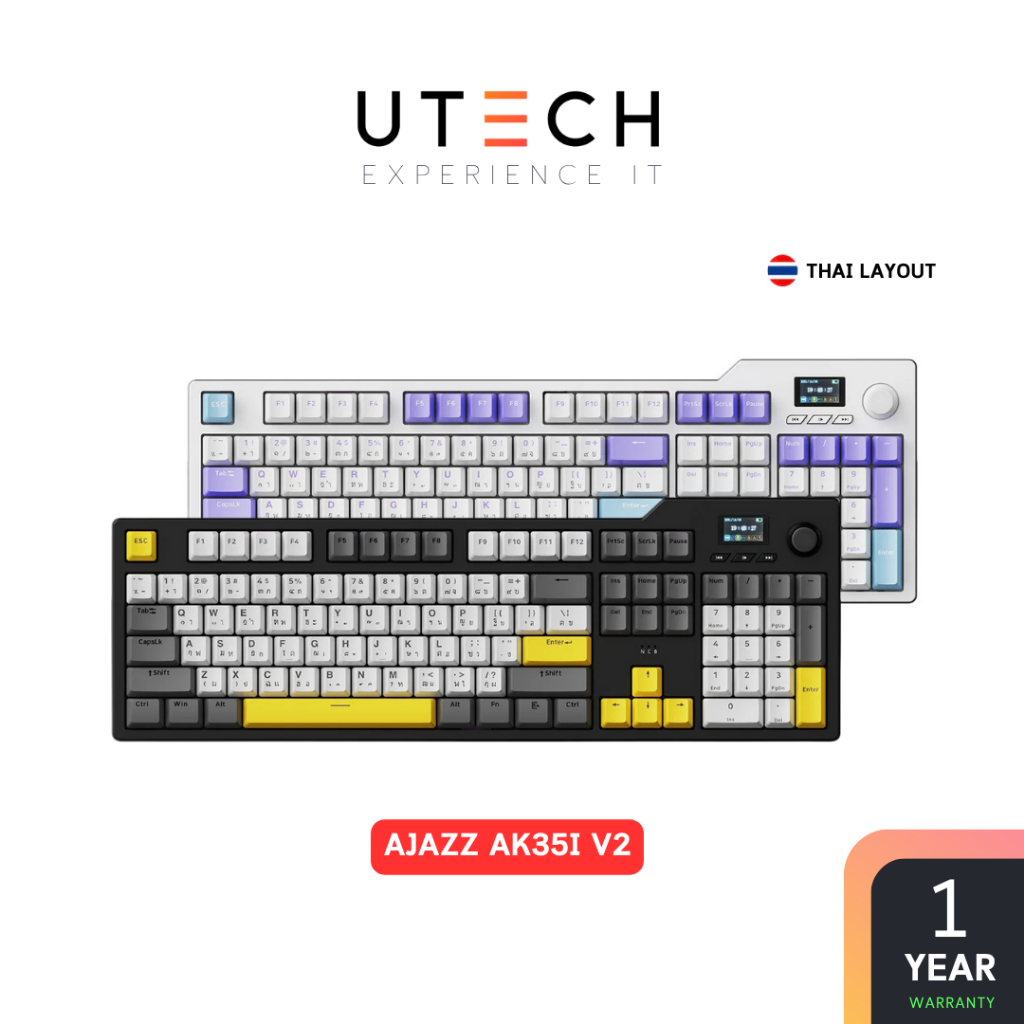 คีย์บอร์ดเกมมิ่ง Ajazz AK35IV2 104Key TFT Screen Gasket Hotswap Tri-Mod Mechanical Keyboard by UTECH