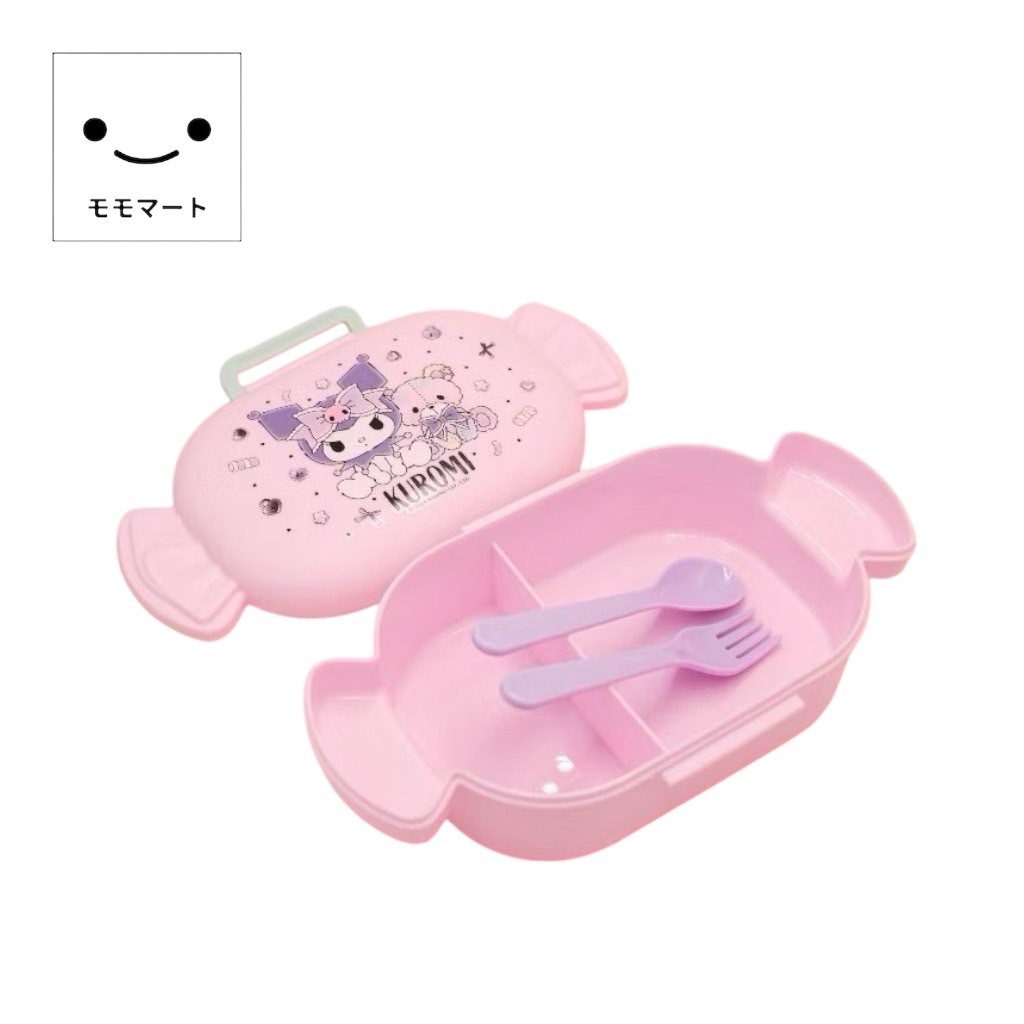 MOMOMART กล่องข้าวลาย Kuromi ลายลูกอม กล่องข้าว 2 ช่อง กล่องอาหารกลางวัน แถมฟรีช้อนส้อม รุ่น S-KM-K-005