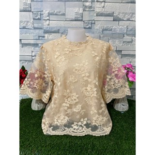 เสื้อลูกไม้ เสื้อสีดำ เสื้อลูกไม้สีดำ  ผ้าแก้ว สตรี สาวอวบ อ…