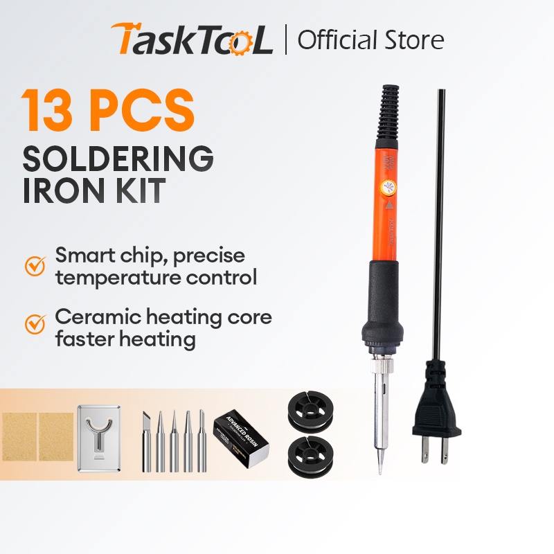 TASKTOOL หัวแร้งบัดกรี 60W หัวแร้งไฟฟ้า ชุดหัวแร้งบัดกรี 13 ชิ้น ปรับอุณหภูมิได้