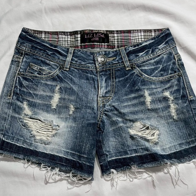 กางเกงยีนส์ขาสั้น Lizlisa doll แต่งสก็อต ป้ายแท็กญี่ปุ่น