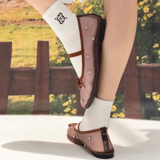 (พร้อมส่ง) CHUUCHOP (size35-43) - Milky mary jane shoes รองเท้าคัชชูติดเพชร ตาข่าย ใส่สบาย ลุคคุณหนู (C8322)