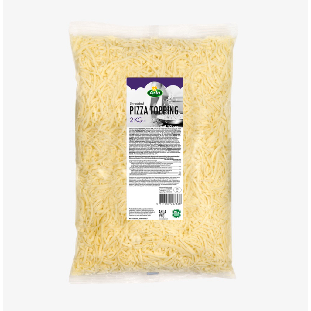 ชีสมอสซาเรลล่าสำหรับทำหน้าพิซซ่า ตรา Arla Pro 2กก.-Arla Pro Shredded Pizza Topping 2kg.
