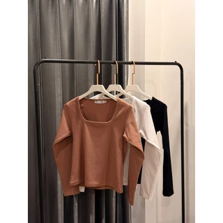 V13-เสื้อยืดคอเหลี่ยม แขนยาว ผ้านุ่มยืด