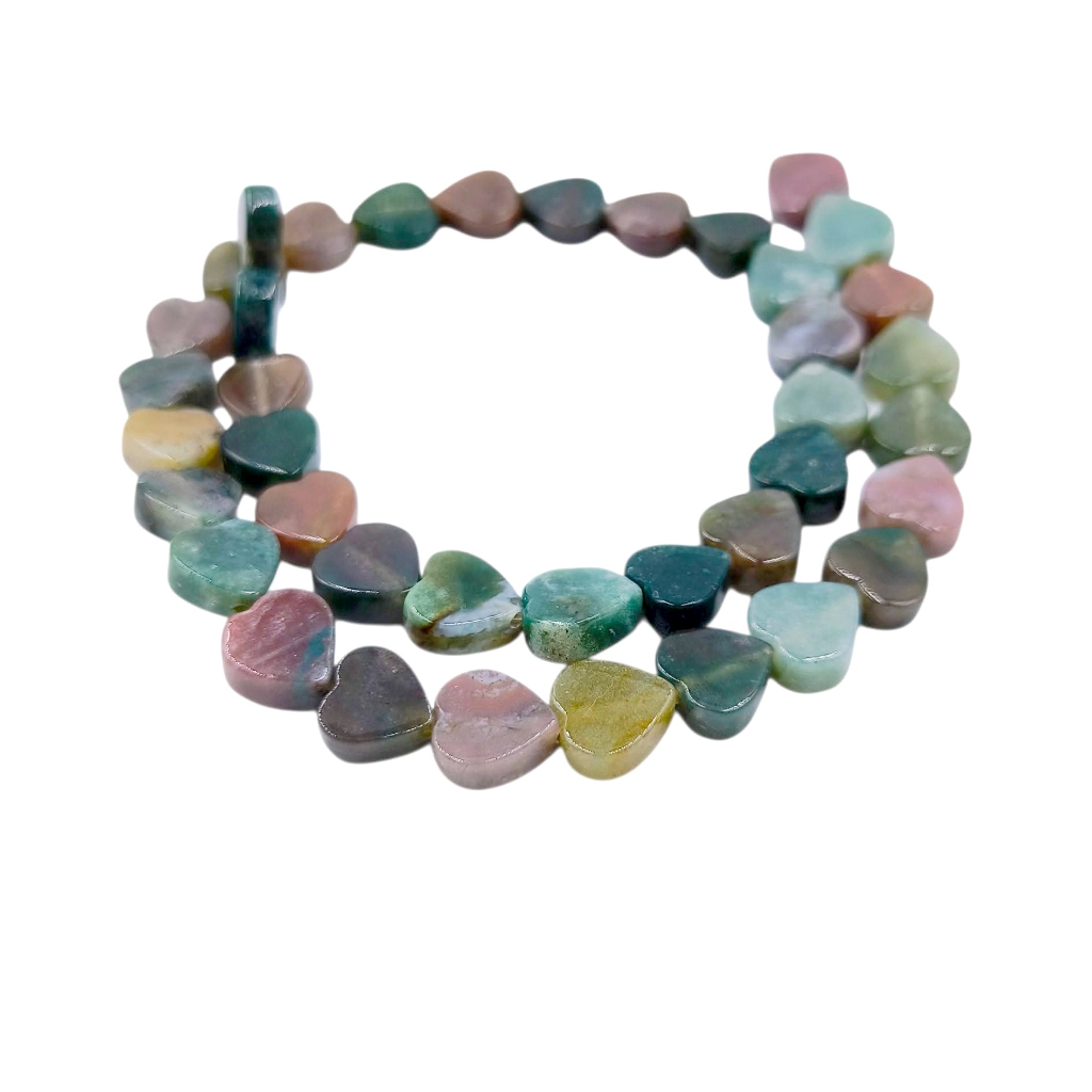 ลูกปัดหินแท้ลักษณะรูปหัวใจแบนสีน้ำตาลอ่อนสีเขียวอ่อน Flat Heart Fancy Jasper ขนาด 10 mm