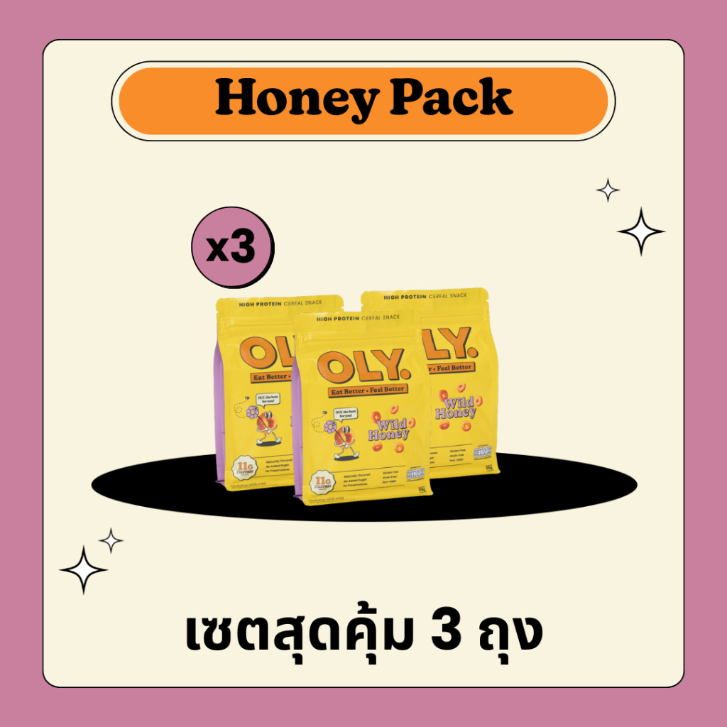 OLY. High Protein Cereal Wild Honey Flavor  (35g x 3 bags) ซีเรียลโปรตีนสูง รสน้ำผึ้ง (35g x 3 ถุง)
