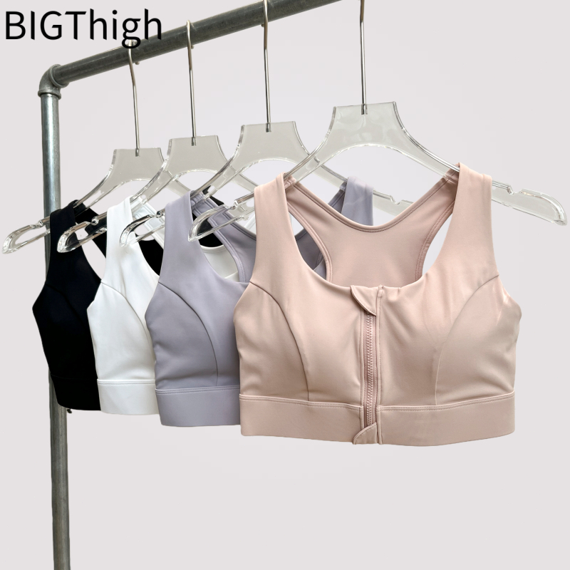Big Thigh เสื้อกีฬาสตรีซิปหน้า ใยโฟมติดแน่น รองรับกระชับ เตร่งตึง สำหรับวิ่งและโยคะ