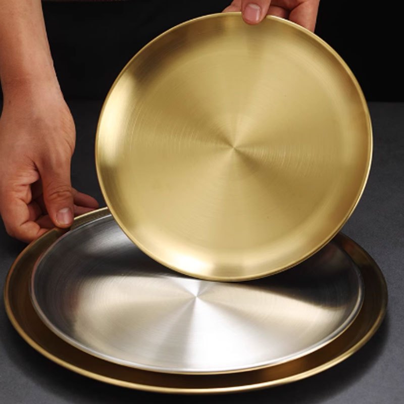 จานสแตนเลส304 สไตล์เกาหลี สีทอง/เงิน หลายขนาด ใช้ได้ทั้งจานสลัด-ผลไม้-อาหารเย็น กันแตก ทนทาน - รูปที่ 3