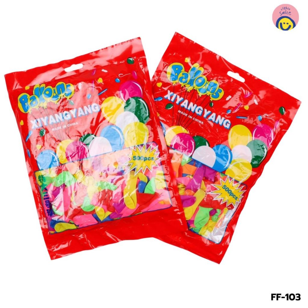 🎈 ลูกโป่ง (เล็ก) สีพื้น No.3 คละสี ลูกโป่งใส่น้ำ ใช้สำหรับ ทำกิจกรรม  บรรจุ500ชิ้น / FF-103