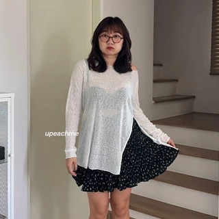 *มีส่งด่วน* upeachme(B16,B17) Yujin Top [M-XL] เสื้อยืดคอกลมแขนยาวปาดไหล่สีขาว เสื้อแขนยาวปาดไหล่ เสื้อยืดตัวยาวผ่าหน้า