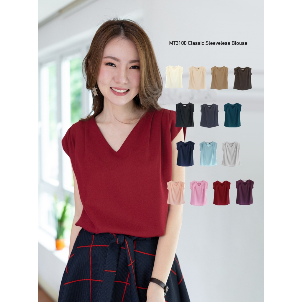 (Warm Colors💛💜❤️🤎)Narinari : MT3100 Classic Sleeveless Blouse เสื้อทำงานแขนกุด