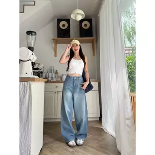 HELLDUL [9902] | กางเกงยีนส์เอวสูง ขากระบอกใหญ่ ใส่สบาย แมทช์ง่าย | คุณภาพดี สินค้าจัดส่งจากไทย