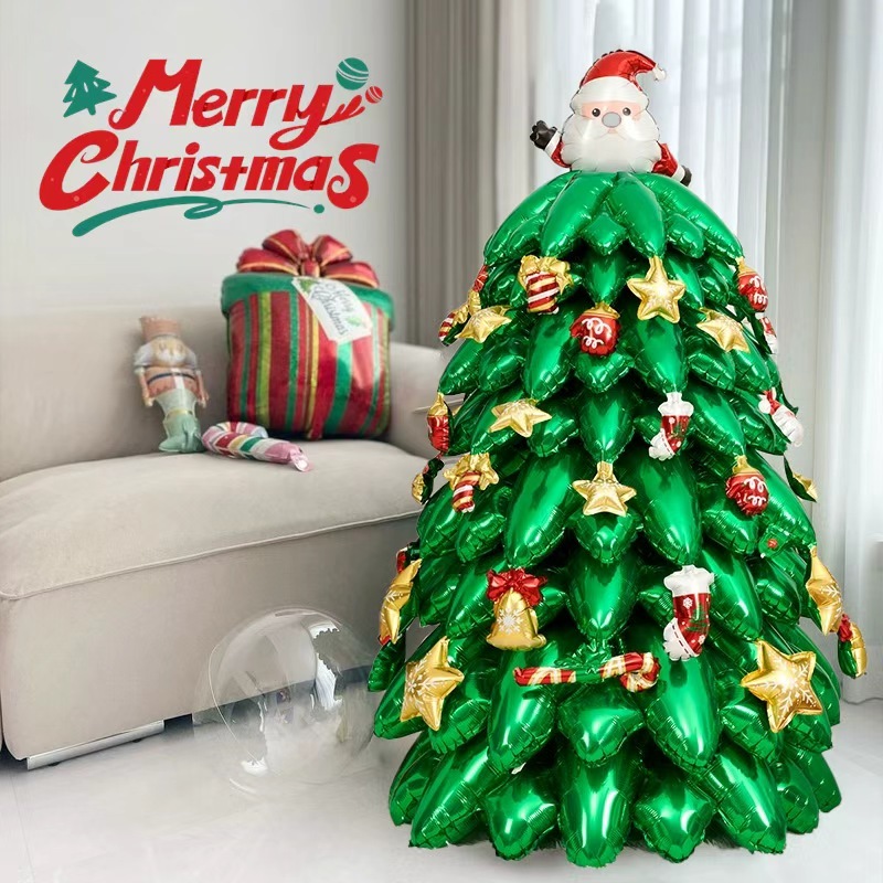 【ส่งจากกรุงเทพฯ】Christmas🎄🎄ใหม่ขนาดใหญ่สีเขียวต้นคริสต์มาสบอลลูนคริสต์มาสตกแต่งบ้านบอลลูนกรอบประตูเครื่องประดับ