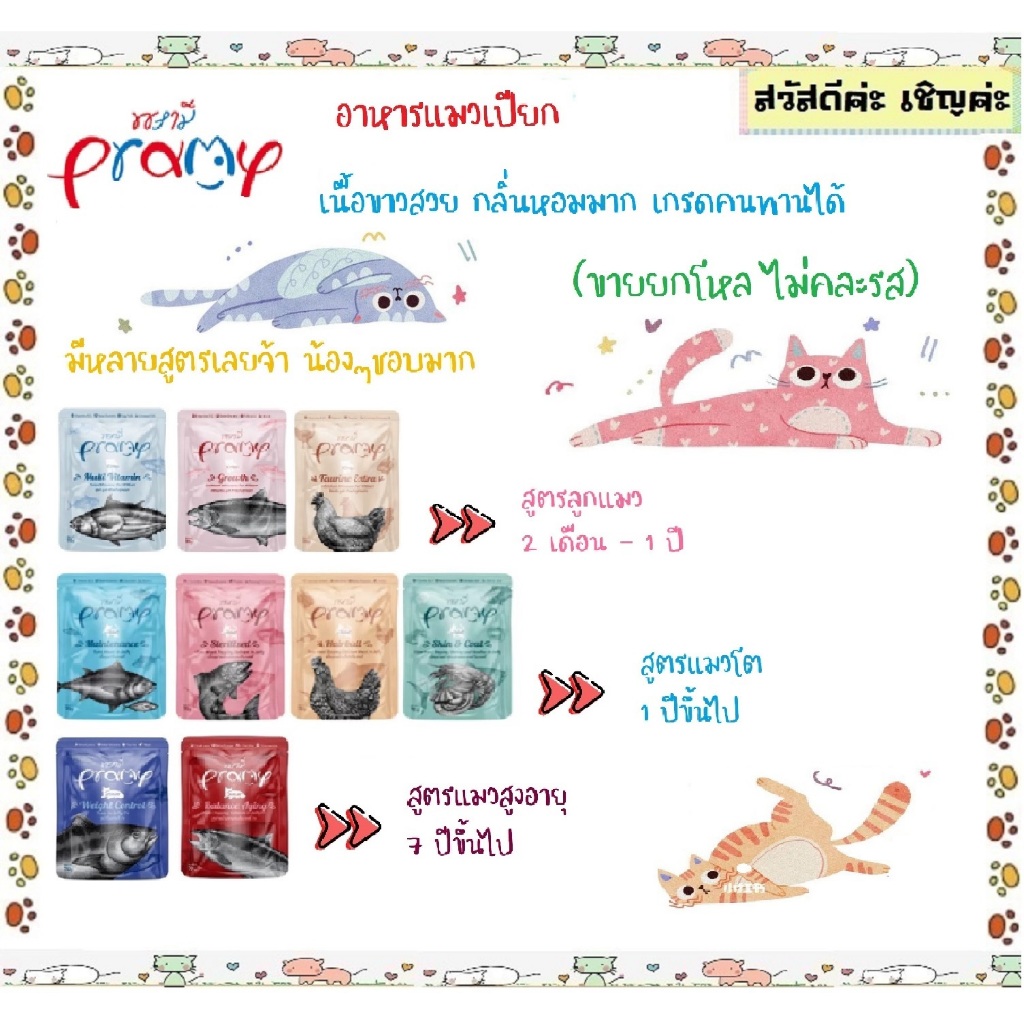 [12ซอง] Pramy พรามี่ อาหารเปียกแมว อาหารลูกแมว อาหารแมวโต อาหารแมวสูงวัย สูตรใหม่ ขนาด 70g (ยกโหล ไม่คละรส)