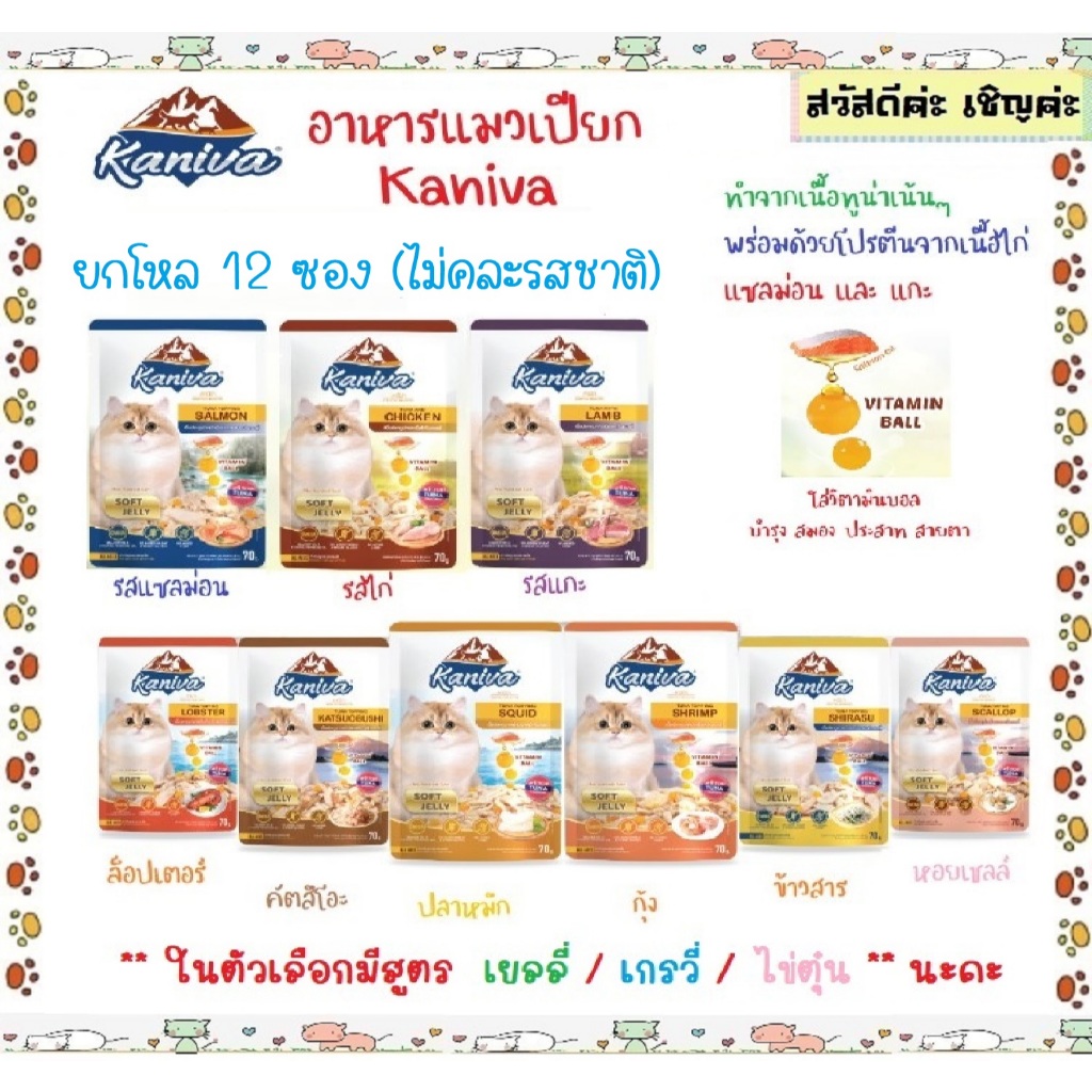 🐱(ยกโหล 12 ซอง) Kaniva อาหารเปียกคานิว่า เยลลี่ เกรวี่ ขนาด 70 กรัม 🐱 (แพ็คถุงไปรษณีย์)
