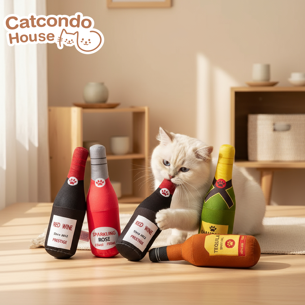 Cathouse ของเล่นแมว ขวดไวน์กัด+มีเสียงปิ๊ปๆ ของเล่นสุนัขรูปขวด ผ้านุ่ม มีเสียง บีบเสียงดัง เสริมพัฒนาการ ขนาด 26 ซม.