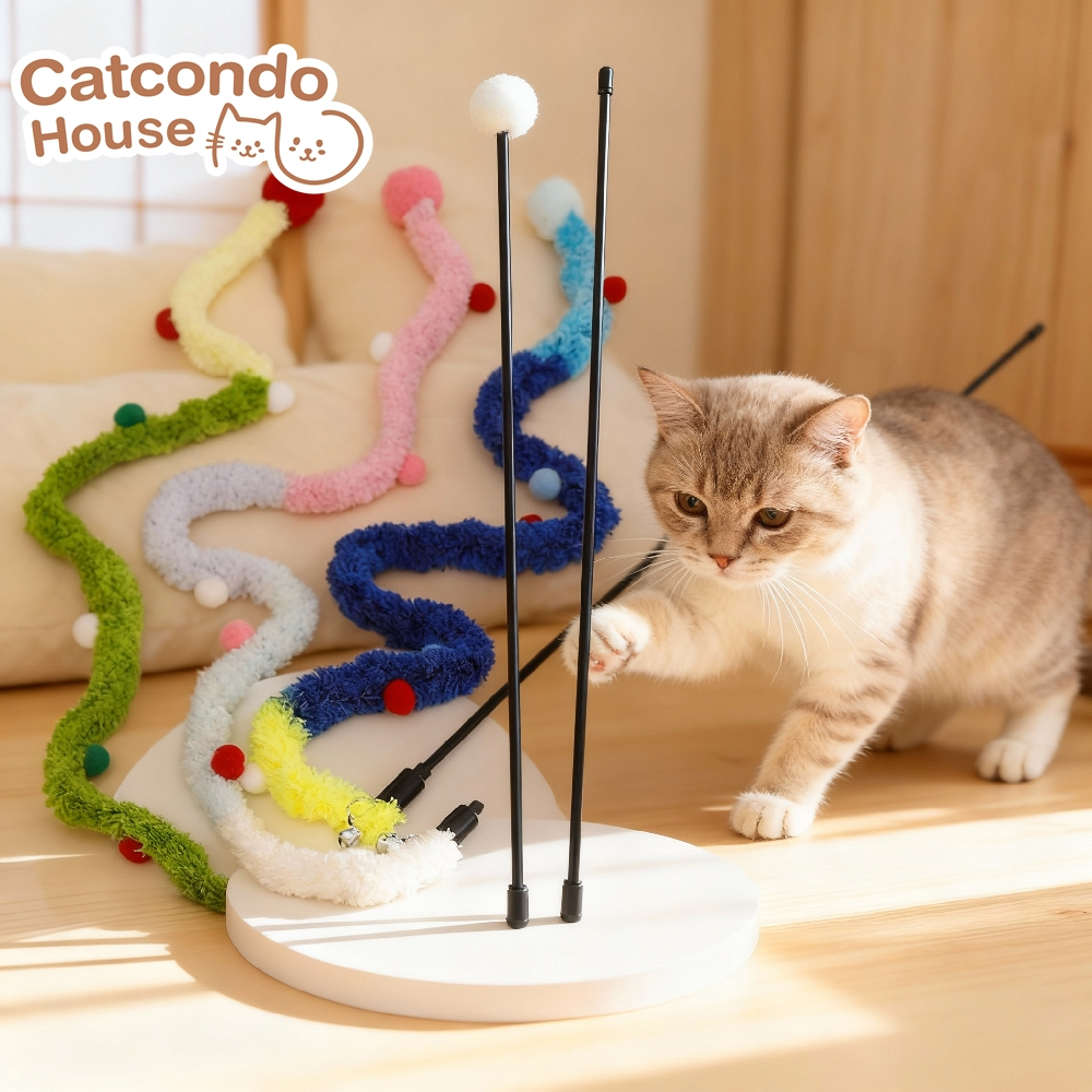Cathouse ไม้ตกแมวขนปอมๆ60cm ไม้ล่อแมว ขนนก ของเล่นแมว ออกกำลังกาย
