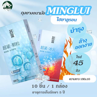 Minglui Extra Small 45±2 มม. ถุงยางอนามัย ชนิดเรียบ บาง ปุ่ม กลิ่นมิ้นท์ เพิ่มไฮยาลูรอน 800 mg บำรุง
