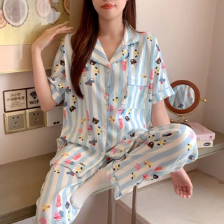 🔥ผ้าไหมญี่ปุ่น🔥อก 42-50 นิ้ว ชุดนอนแขนสั่น-ขายาว ไซร์ L-4XL เนื้อผ้าเกรดพีเมี่ยม พร้อมส่งจากไทย