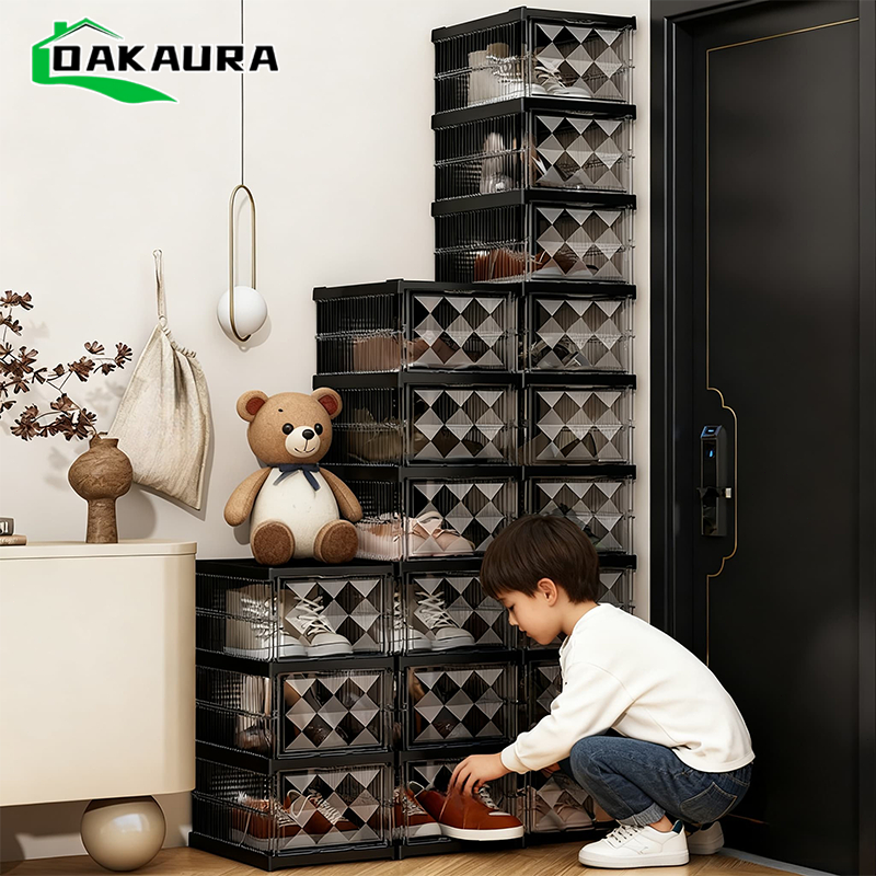 [กล่องรองเท้าพับได้ ] แบบไม่ต้องติดตั้ง 3/6/9ชั้นกล่องรองเท้า  วัสดุอะคริลิก โปร่งใสประกอบรวดเร็ว จัดเก็บสิ่งของต่างๆ