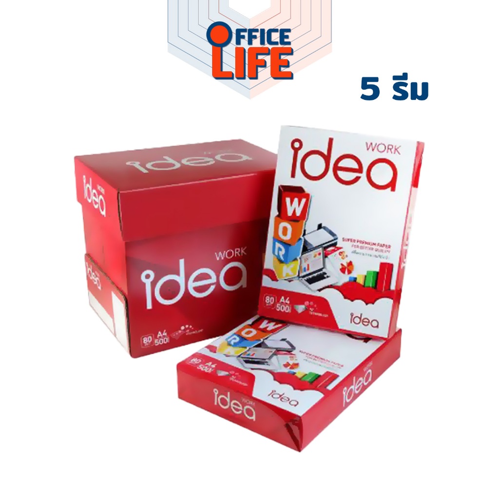 Idea Work (ไอเดียเวิค) กระดาษถ่ายเอกสาร กระดาษ ขนาด A4 หนา 80แกรม ( 5 รีม / ยกลัง )
