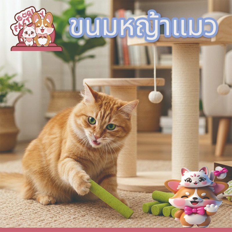 Boqi Factory  ขนมหญ้าแมว ผลิตจากต้นอ่อนข้าวสาลี ช่วยขัดฟัน 1 ถุง บรรจุ 10 ชิ้น Catnip Sticks 10pcs ราคา ถูกที่สุด ดีลบีเคเค แกลเลอรีภาพที่ 5