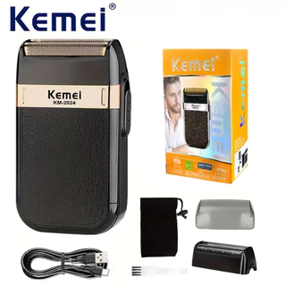 เครื่องโกนหนวดไฟฟ้าสำหรับผู้ชายกันน้ำลูกสูบไร้สายมีดโกน USB ชาร์จเครื่องโกนหนวดตัดผม จอน KM-2024