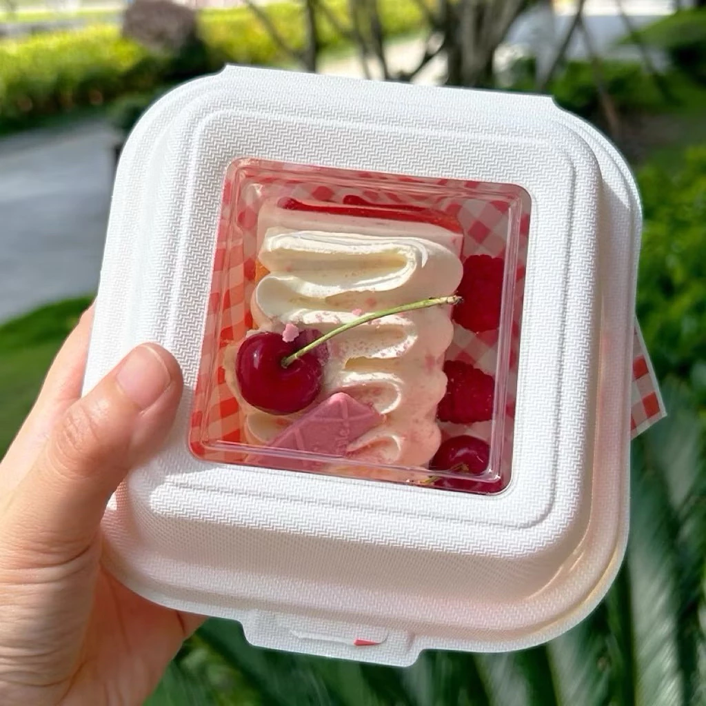 กล่องเบอเกอร์ 6 นิ้ว พลาสติก กล่องเค้กมินิมอล เจาะหน้าต่าง 50 ใบ