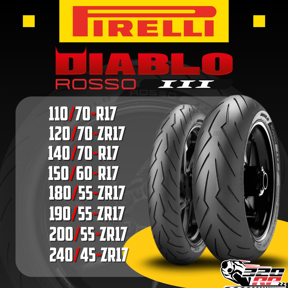 ยาง PIRELLI DIABLO ROSSO 3 ขอบ 17 แบบเส้นเดี่ยว ของแท้ ส่งไว!!! SP.bike