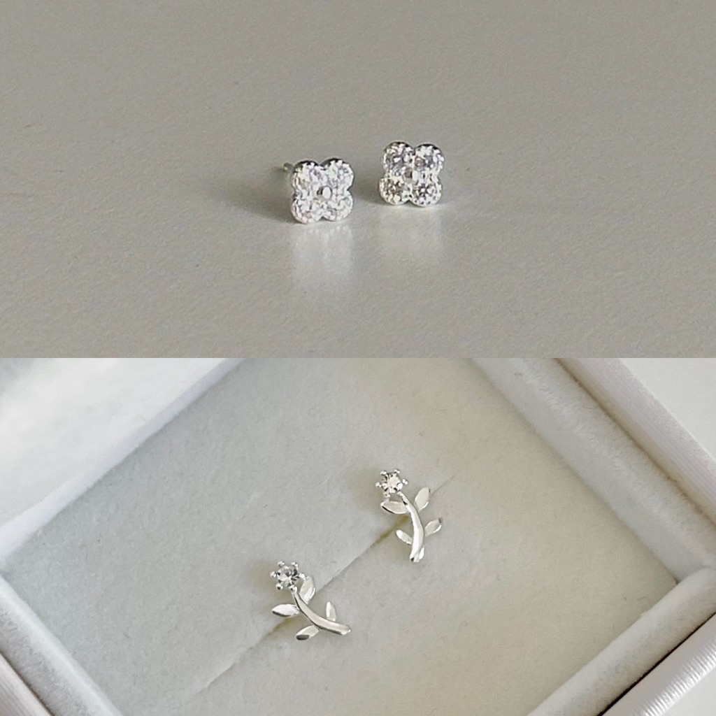 Winterwinter Jewelry Silver925 : เครื่องประดับเงินแท้ ต่างหูแท้925 ต่างหูเพชร cz รูปดอกไม้