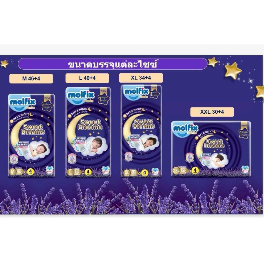 (ห่อเดี่ยว) Molfix ผ้าอ้อมเด็ก รุ่น Sweet Dreams Pants (ไซส์ M-XXL)