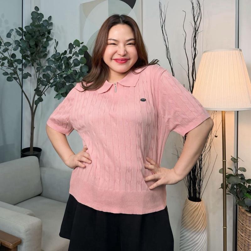 เสื้อไหมพรมคอปกแต่งซิปปักFAMOUS#FMBL-FJ1501