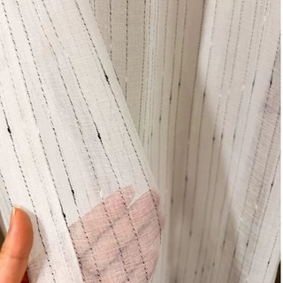 (ลายเส้น) ผ้าม่านโปร่งแสง มีลาย แบบตาไก่ ขนาดประตู ขนาดหน้าต่าง ผ้าโปร่งสีขาว #PP-ลายเส้น
