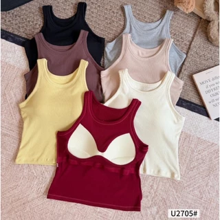 เสื้อกล้ามสีพื้น เสื้อกล้ามมีบรา ผ้าร่องเนื้อนุ่มใส่สบายมาก U2705#